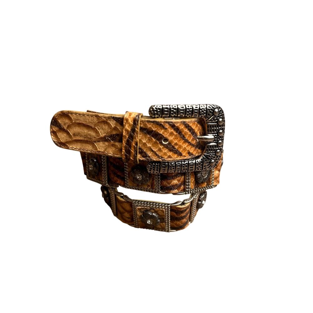 Vintage Berge Western Leather‎ Belt Women's XL Brown Made In Italy Floral 6610